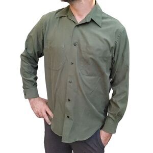 John Henry Microfiber Faux Suede Button Down Shirt Olive Green Men's Medium